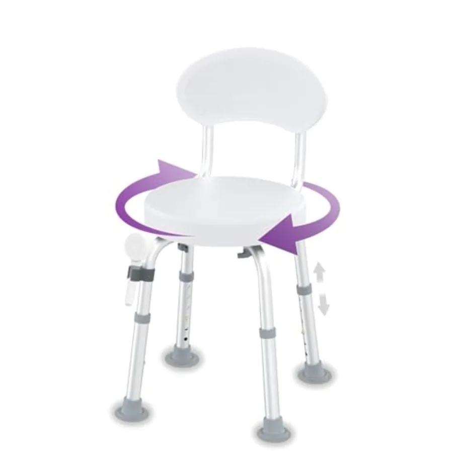 Swivel Shower Chair 360° Non-Slip Shower Seat with Backrest for Elderly and Disabled Height Adjustable Rotating Tub Transfer Be