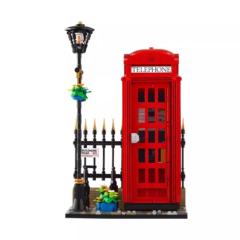 CreativeMOCBuilding Retro London Red Telephone Booth Decoration Small Particles Assembled Building Block Toys