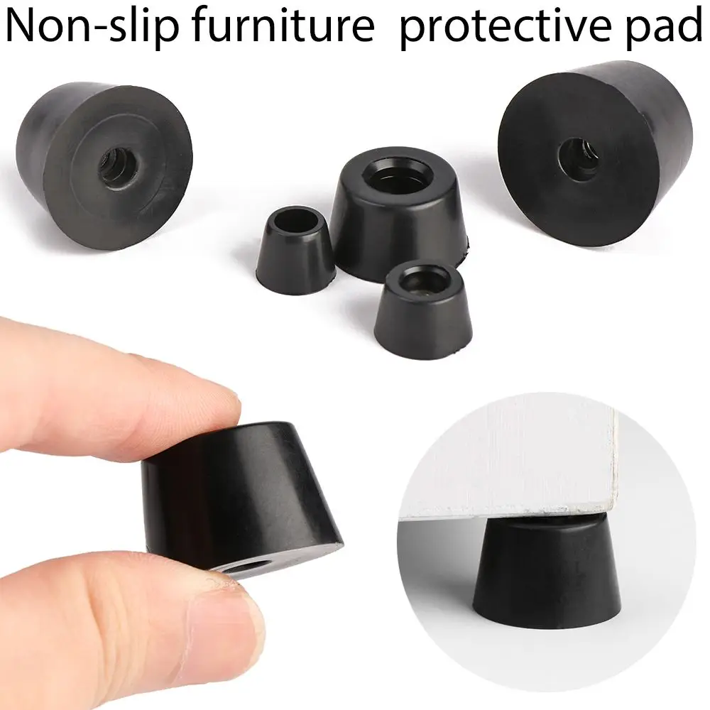 10pcs Anti Slip Furniture Legs Feet Black Speaker Cabinet Bed Table Box Conical Rubber Shock Pad Floor Protector Furniture Parts