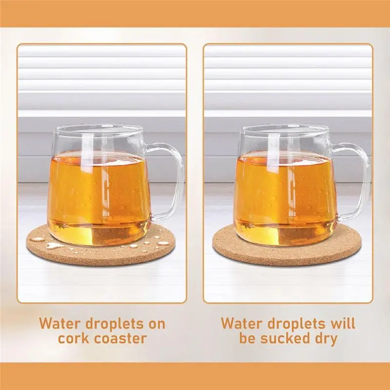 AC62-100 Pcs Cork Coasters For Drinks, 4 Inch Round Absorbent Cork , Anti-Slip And Heat-Insulating Coffee Coasters