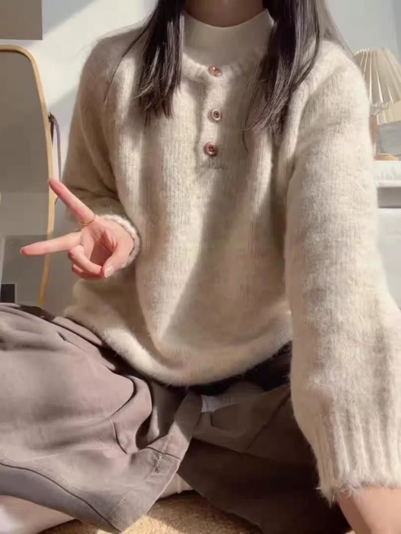 الكورية Sle المرأة Thiened المتضخم تريكو طويل Sve جولة Ne البلوز سترة شتاء دافئ الترفيه Faion الأعلى