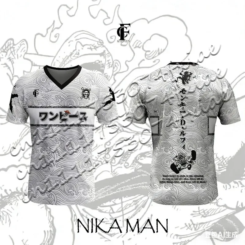 Camiseta Nueva de Monkey D. Luffy Nika para Hombre/Mujer, Estilo One Piece, Cuello en V, Moda Anime, Ropa Casual Urbana Y2K