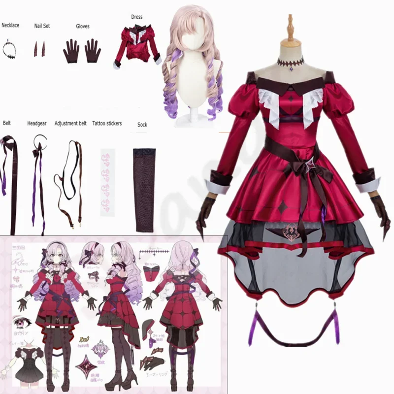 Hyakumantenbara Salome Cosplay Virtual YouTuber Nijisanji Cosplay Costume Lolita Adult Woman Dress Wig Halloween Rave Party Set