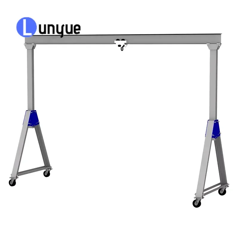 2 Ton Aluminum Mini Overhead Portable Mobile Gantry Crane with Chain Block Heavy Duty Workshop Garage Warehouse Lifting Tool