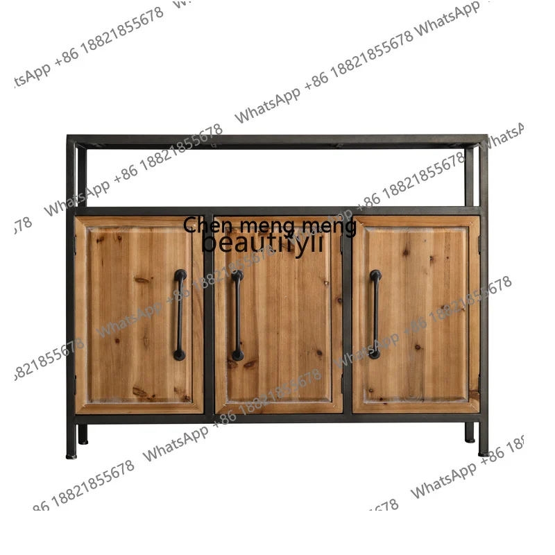 

Solid Wood Vintage Industrial Style Iron Home Living Room Storage Sideboard Cabinet Entrance Door Right Entrance Cabinet