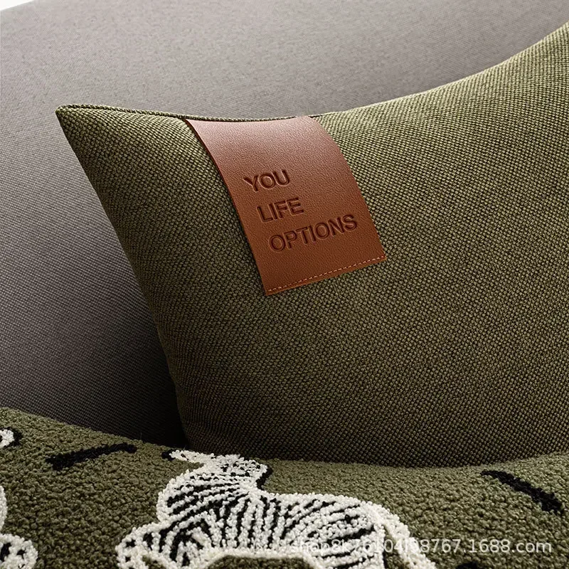Leather Label Splicing Cushion Cover Luxury Throw Pillow Case Style Nordic for Home Sofa Bed Living Room Decorative
