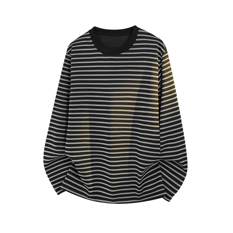 Autumn Long Sleeved T-shirt Men Fashion Black Casual Tshirt Men Streetwear Korean Loose Striped T Shirt Mens Top Large Size 4XL