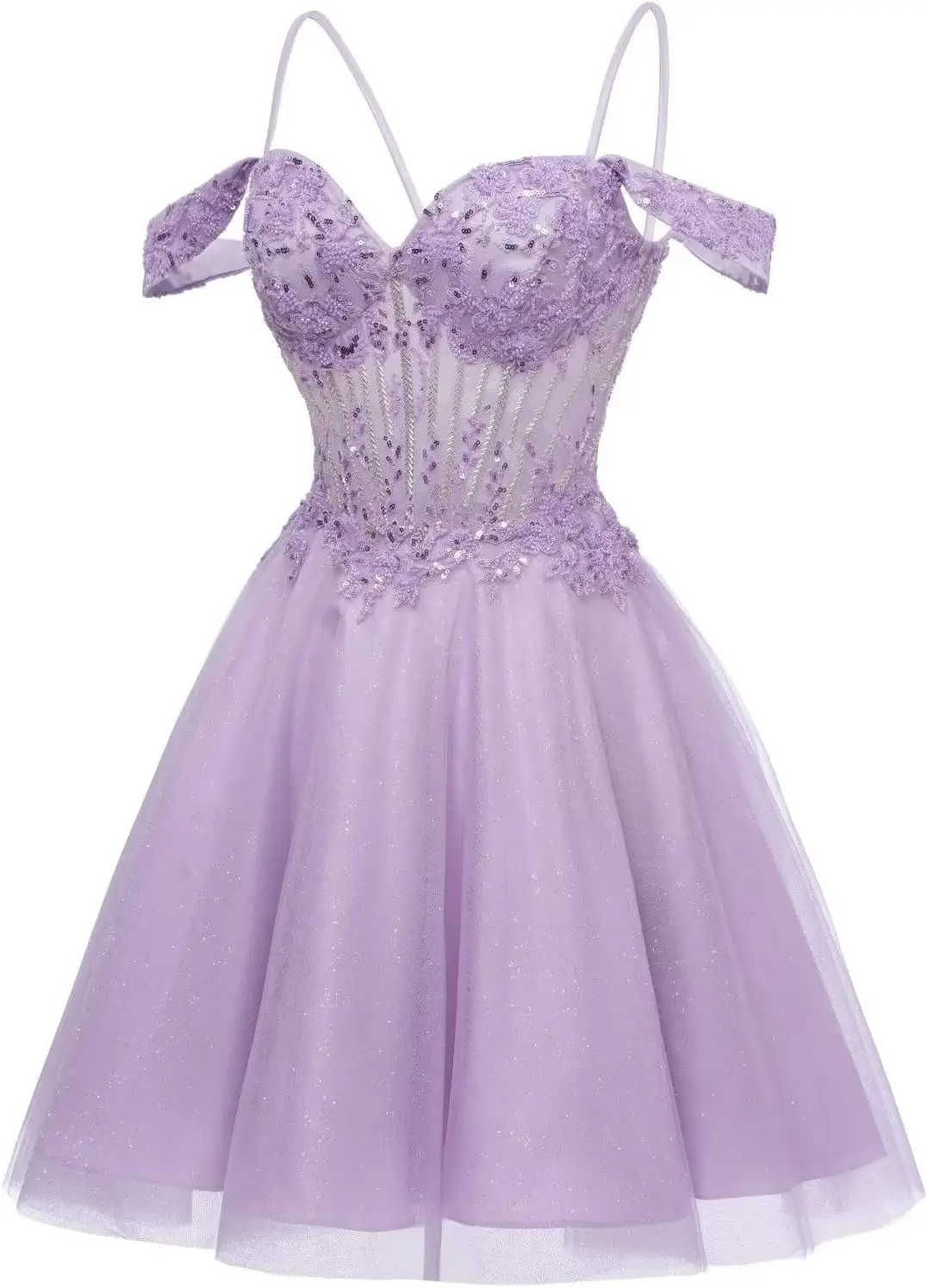 Abiti corti da ritorno a casa con spalle scoperte per adolescenti Abiti da cocktail in tulle con perline scintillanti 2025 RS210 sopra il ginocchio, mini