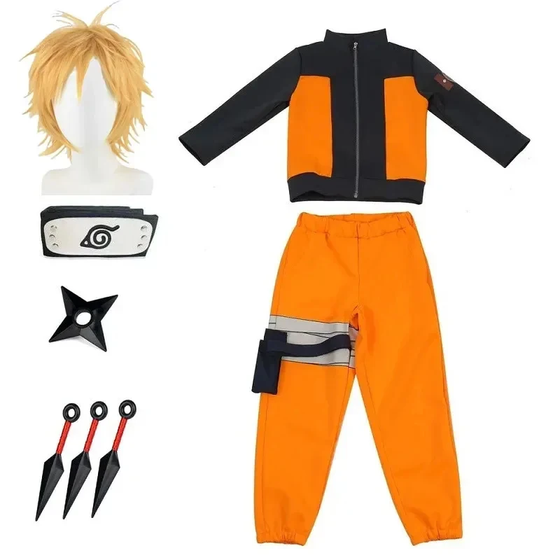 

New Halloween Cosplay Costume Anime Kids Uzumaki Boys Girls Uzumaki Jacket Pants Headband Frog Wallet Child Uniform Kunai C2026★