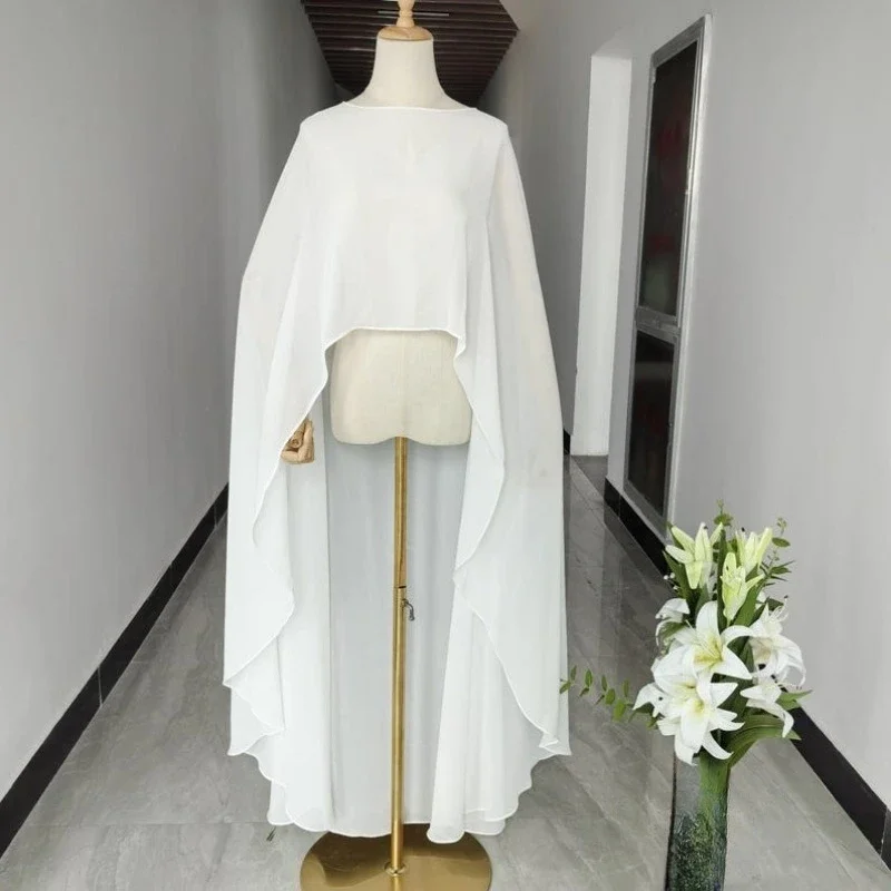 

Мусульманский тонкий пуловер с круглым вырезом спереди, короткая задняя длинная шифоновая шаль, свадебное платье, одинаковая одежда D6988