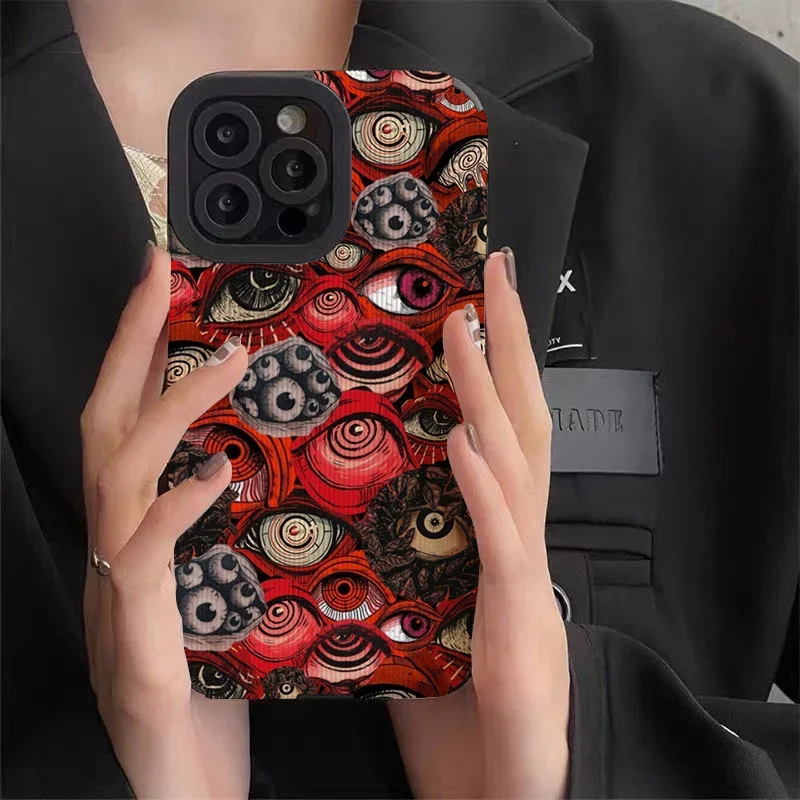 Vintage Red Evil Eyes Soft Silicone Phone Case for Iphone 11 Pro Max Iphone 15 Pro Max Iphone 13 Pro Max Iphone 16 Pro Max Cover