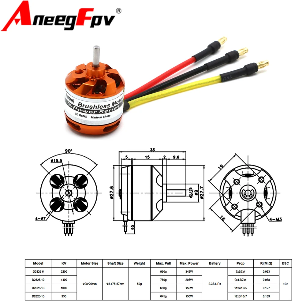 

Бесщеточный двигатель D2826 2200KV 1400KV 1000KV 930KV для радиоуправляемого самолета, мультикоптера, бесщеточный двигатель Outrunner