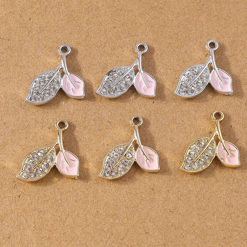 10 pcs 19*24mm Cute Rhinestones Leaf Charms Pendants for Necklace Earrings Bracelet DIY Jewelry Accessories Supplies