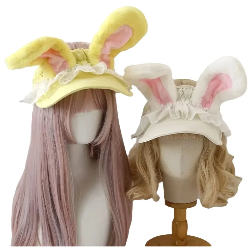 

Милая и очаровательная бейсболка с плоским верхом и кроличьими ушками, универсальная для повседневной носки, кружевная шляпа, защита от солнца и крышка оттенка