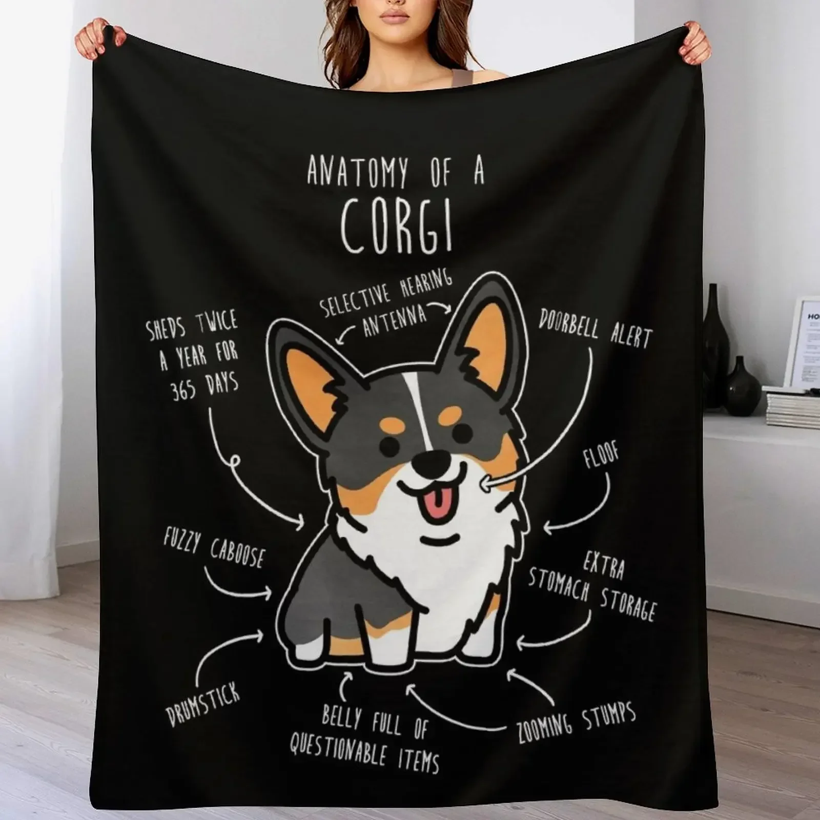 

Corgi Tri Color Dog Anatomy Throw Blanket Soft Breathable Blanket for Night Sleeping