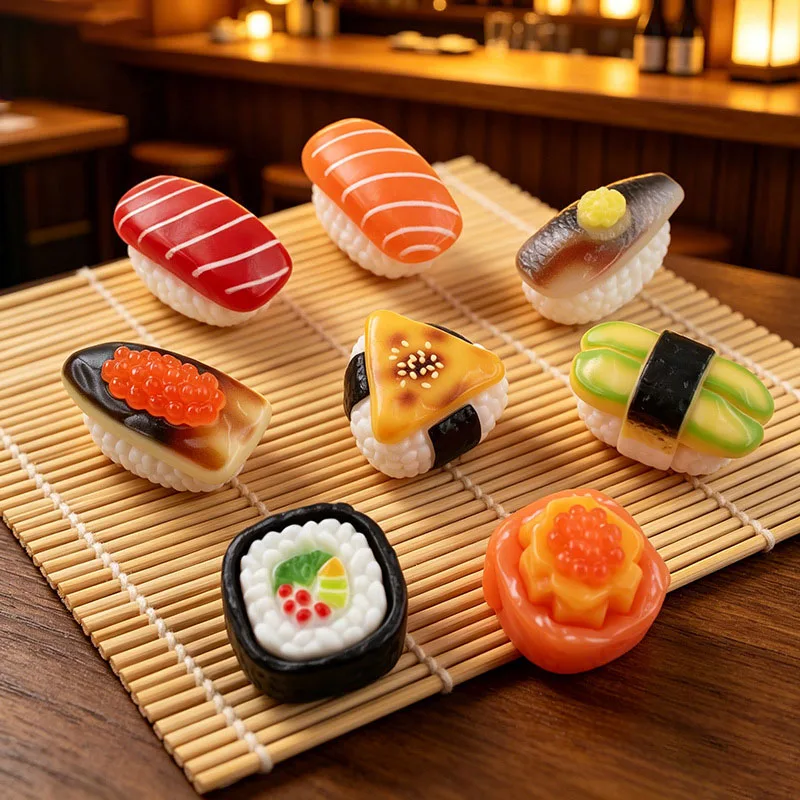 10pcs Simulation Sushi Series Resin Decorative Accessories 3D DIY Handmade Desk Ornaments Jewelry Accessories Desk Ornaments