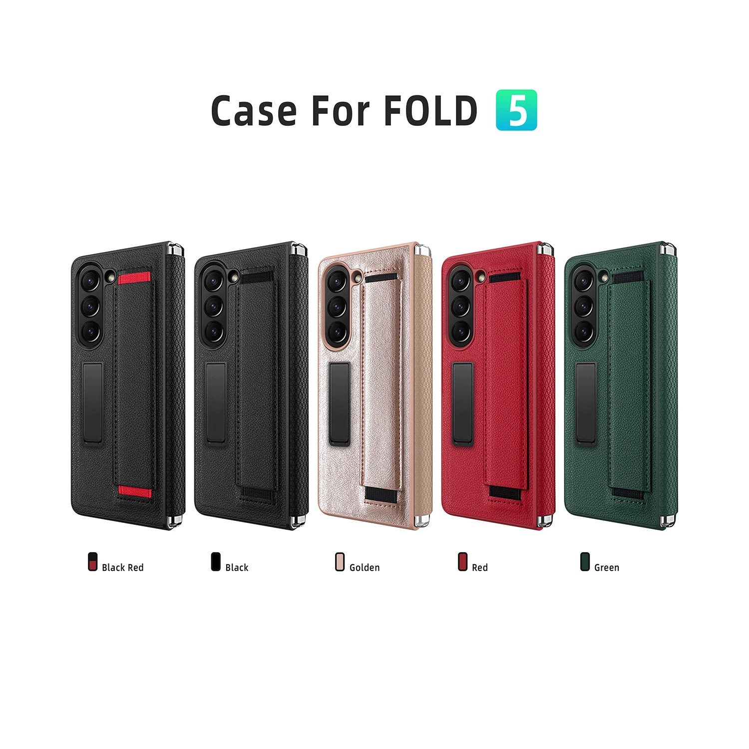 For Samsung Galaxy Z Fold 5 Case Wrist Strap Bracket Leather Strap Hinge With Tempered Film Folding Shockproof Cover Accessories