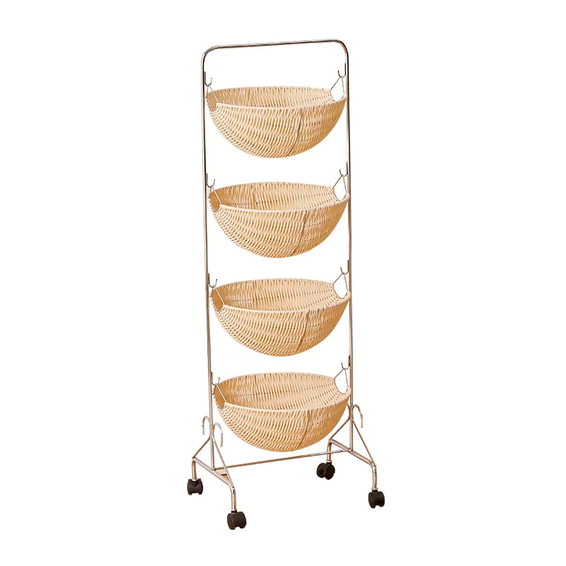 Small cart storage shelves, household snacks, floor, multi-storey living room storage bookshelf, mobile kitchen fruit