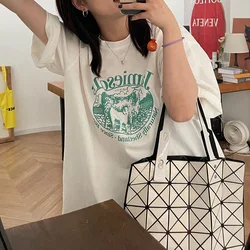 DAYIFUN-Green Lettera Stampa T-shirt per le donne Allentato Casual O-Collo Magliette e camicette Abbigliamento femminile Mezza manica Moda Estate Calda maglietta 2024