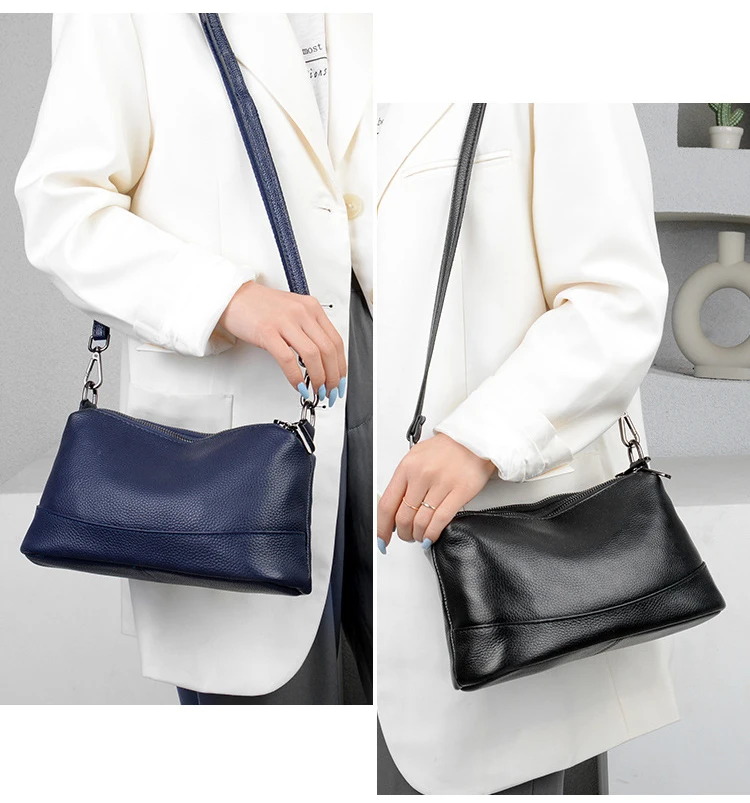 High Quality Genuine Leather Crossbody Bag Solid 3 Zippered Messenger Bags Female Real Cow Leather Purse Bags for Women