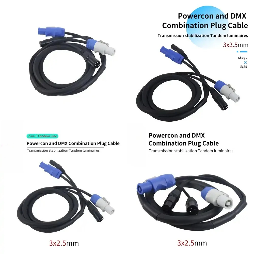 Professional Powercon Plus 3 Pin Combo Cable for Stage Light DMX Hybrid Cable for Lighting Equipment Power Distribution Cable