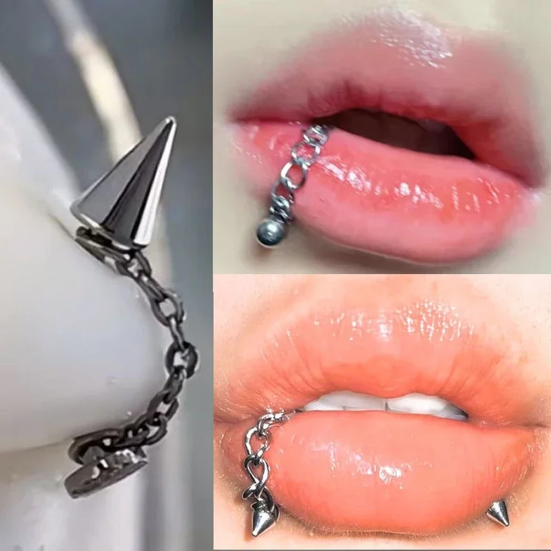 الفولاذ المقاوم للصدأ سلسلة الشفاه مسمار الشرير الحد الأدنى أقراط الغضروف ترصيع انفصال سلسلة الشفاه خواتم للنساء الرجال مجوهرات هدايا