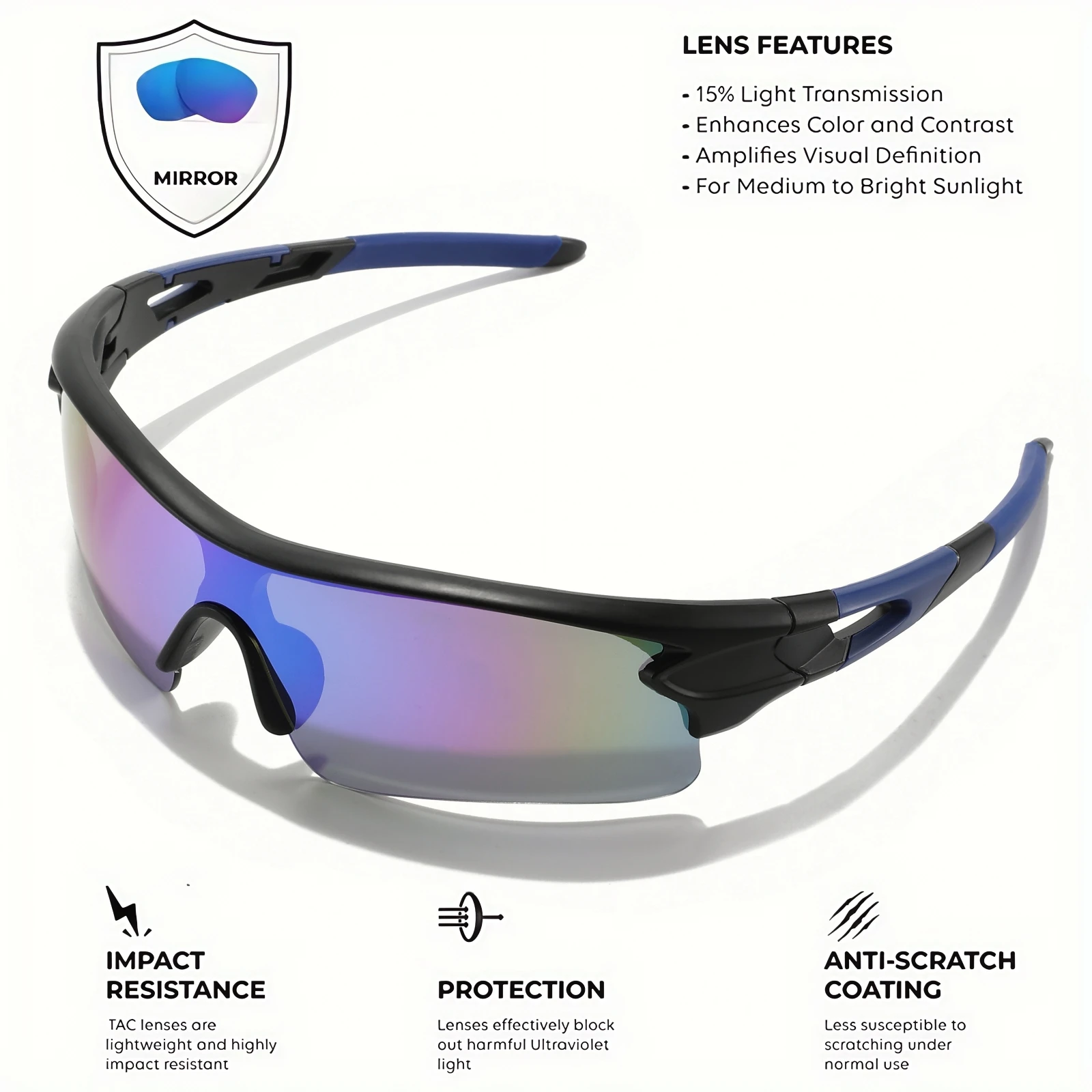 Classic Sports Sunglasses with One-Piece Wraparound UV400 Lens - Unisex Comfort Fit for Cycling, Running, Hiking & Outdoor image 5