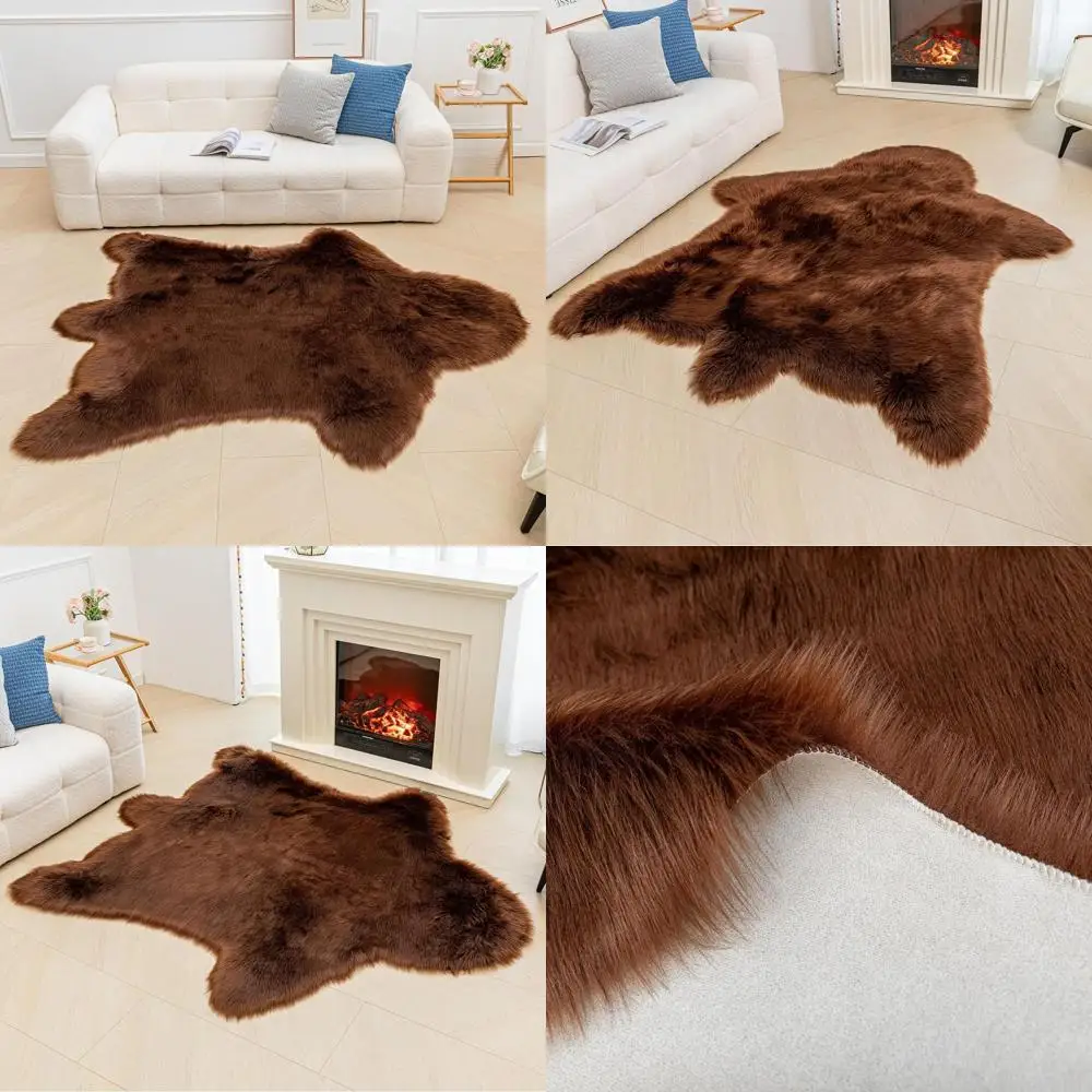 

Ковер из искусственного меха под овчину с принтом под коровью кожу, коричневый, 1.57м x 1.86м для декора гостиной