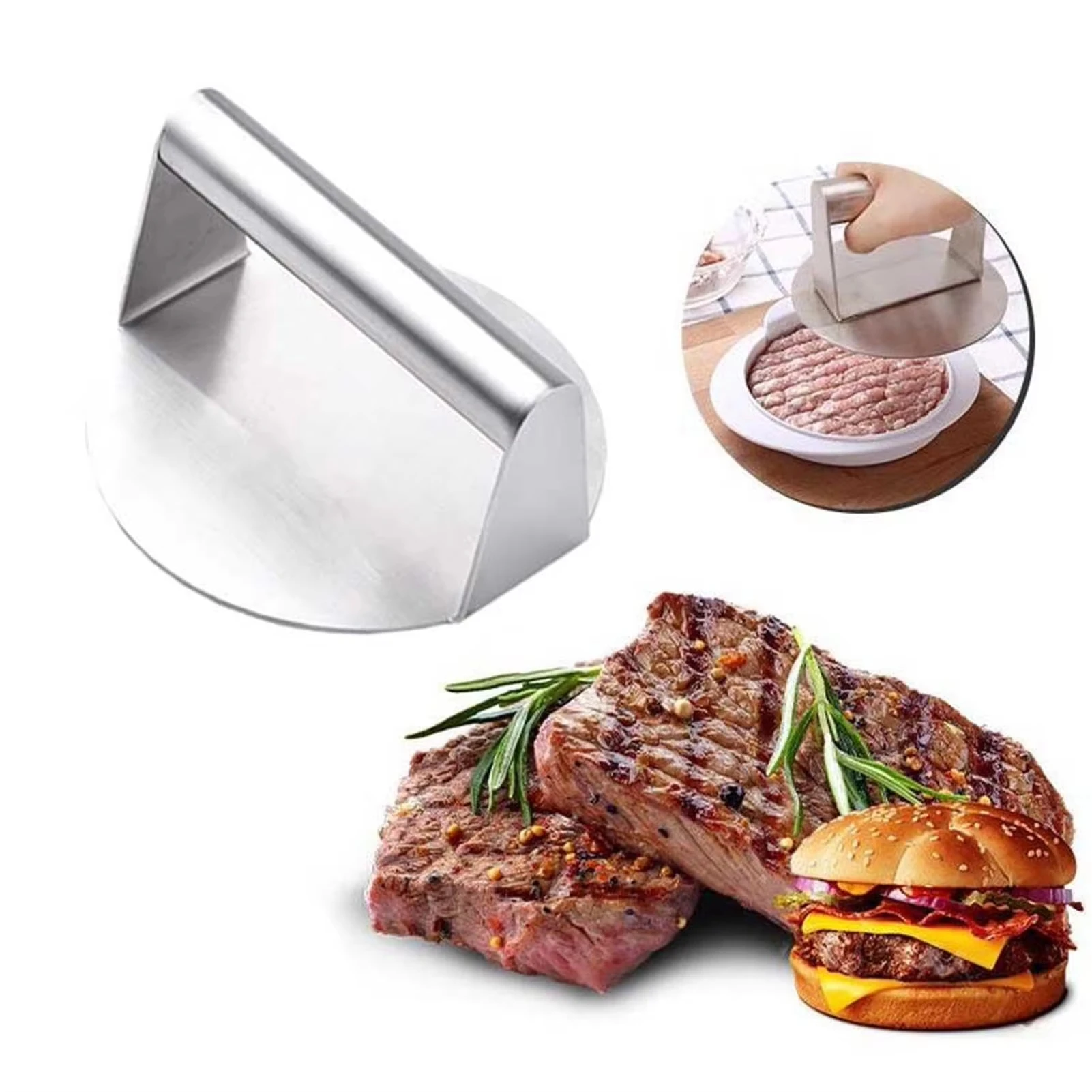 Aço inoxidável Hamburger Meat Press, hambúrguer quadrado circular, placa antiaderente, ferramenta de cozinha, 430