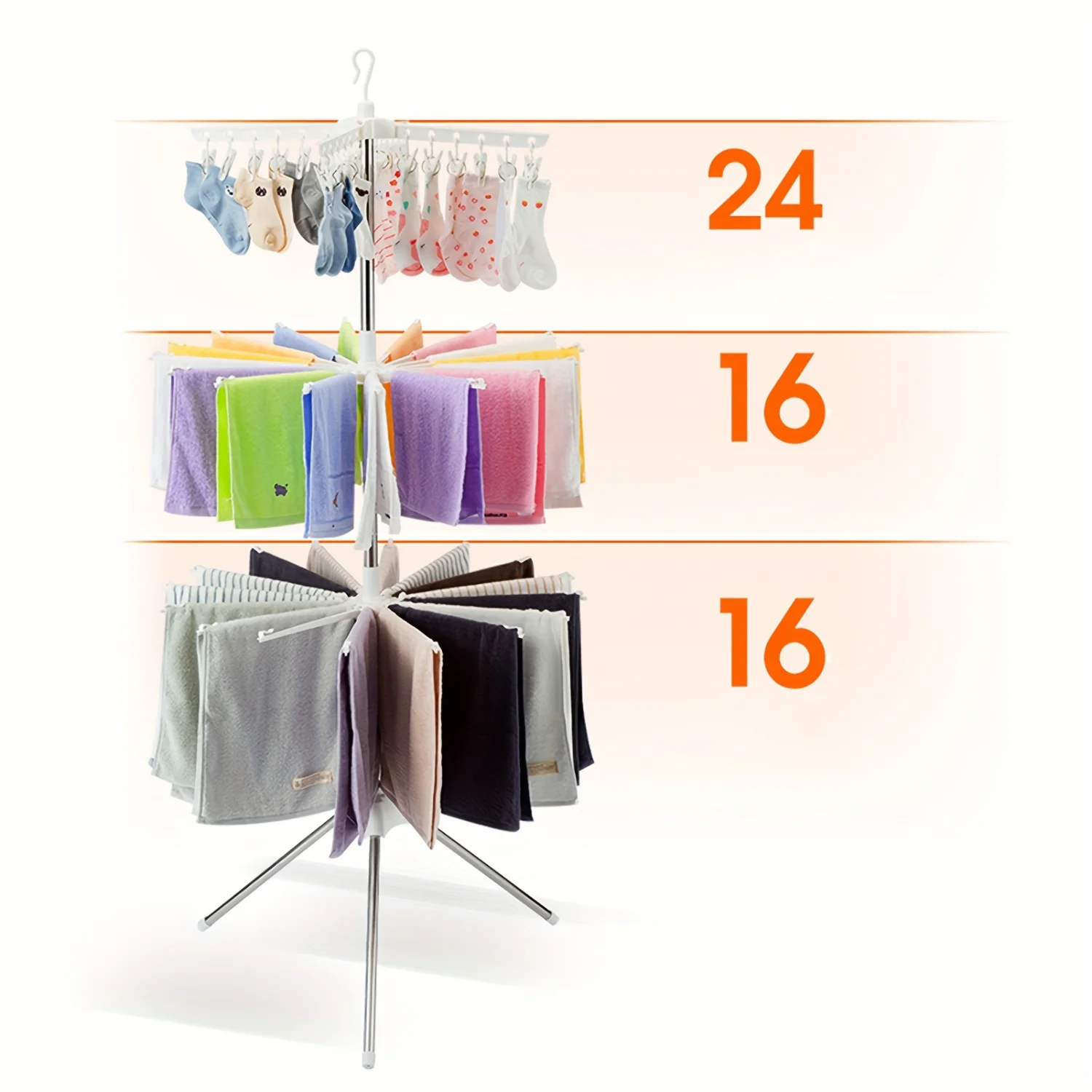 Multilayer Laundry Rack Clothes Rack Stainless Steel Indoor Airer with Clip Coat Hanger (White), Multilayer Laundry Rack, Stainl