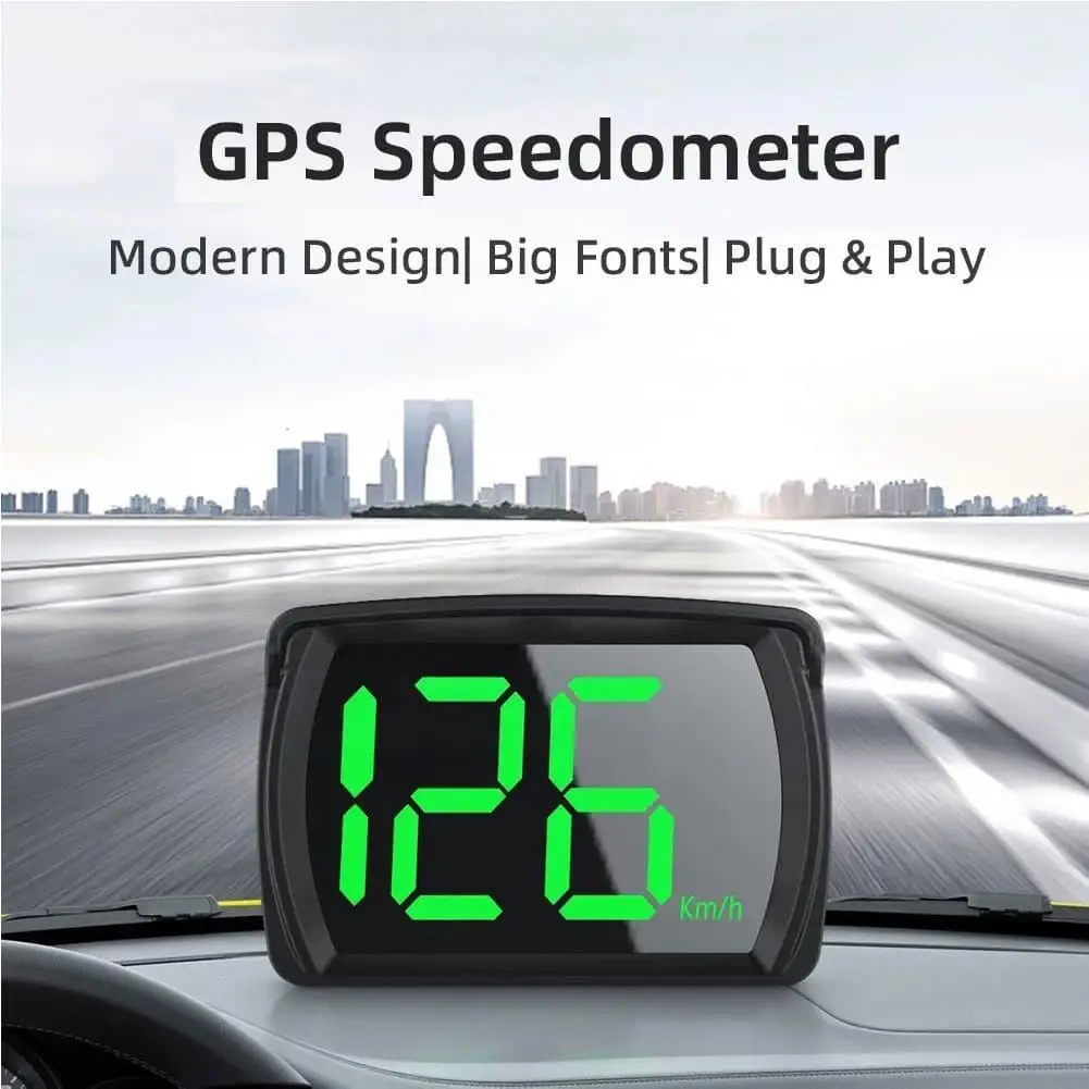 Car HUD GPS Speedometer HD LED Digital Display KM H Speed Meter Plug Play Auto Dashboard Overspeed Alarm Speed Meter Accessory