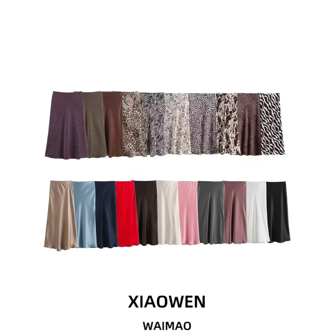 

Fashionable ZR Women's Midi Skirt Cross-Border Slim Fit Multi-Color Satin A-Line H-Line Spring Summer Polyester Fiber