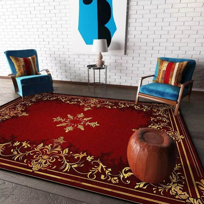 

Modern Luxury Red Carpet Golden Border Antiskid Large Living Room Rug Soft Sofa Table Mat Lounge Cloakroom Carpets Easy Clean