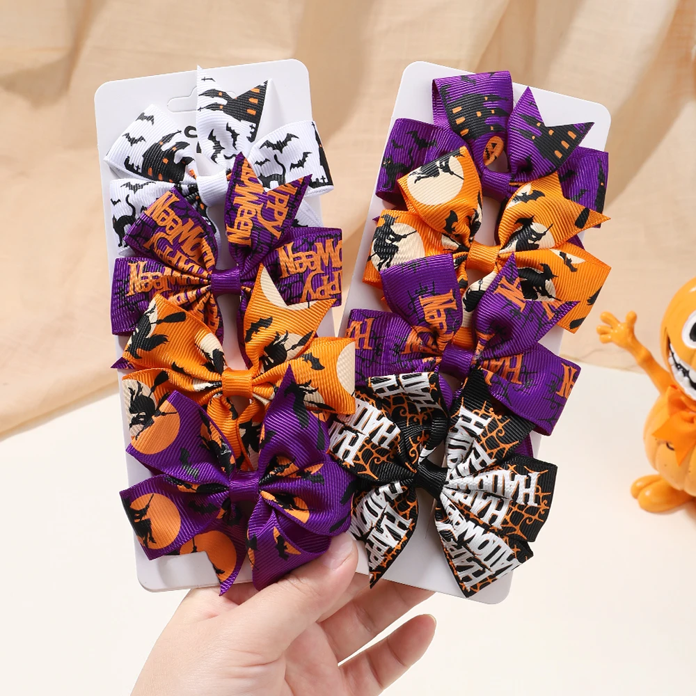 4Pcs/set Funny Pumpkin Ribbon Bowknot Hair Clip Hairpins for Girl Halloween Cheer Bow Party Hairgripe Baby Hair Accessories