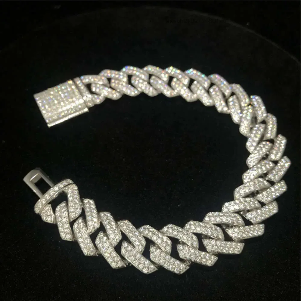 

Hot Sale Hiphop Cuban Chain Iced Out 15mm 925 Sterling Silver Vvs Moissanite Cuban Link Chain Bracelet