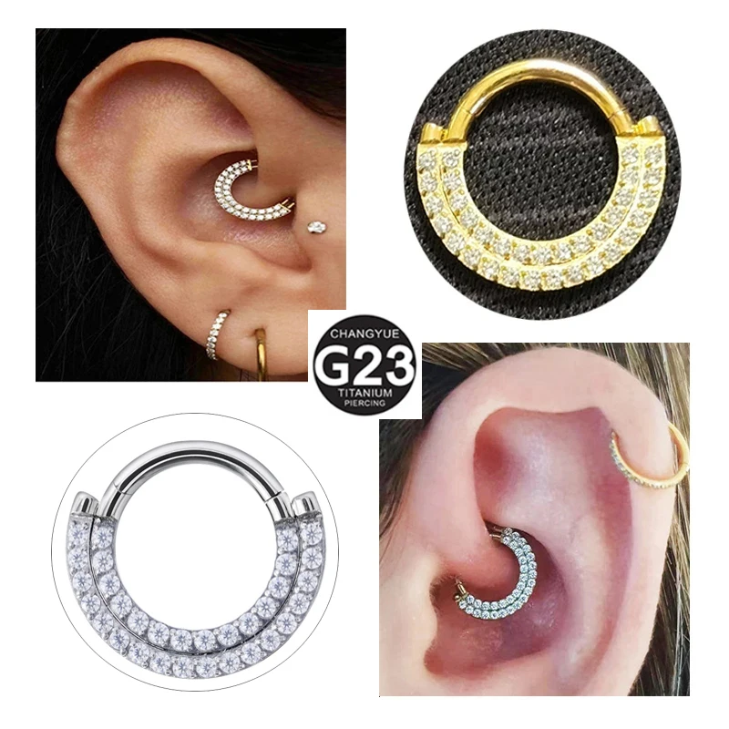 

Septum Piercing Nose Ring G23 Titanium Double Row Zircon Hinged Segment Clicker Earrings Cartilage Tragus Helix Piercing Jewelry