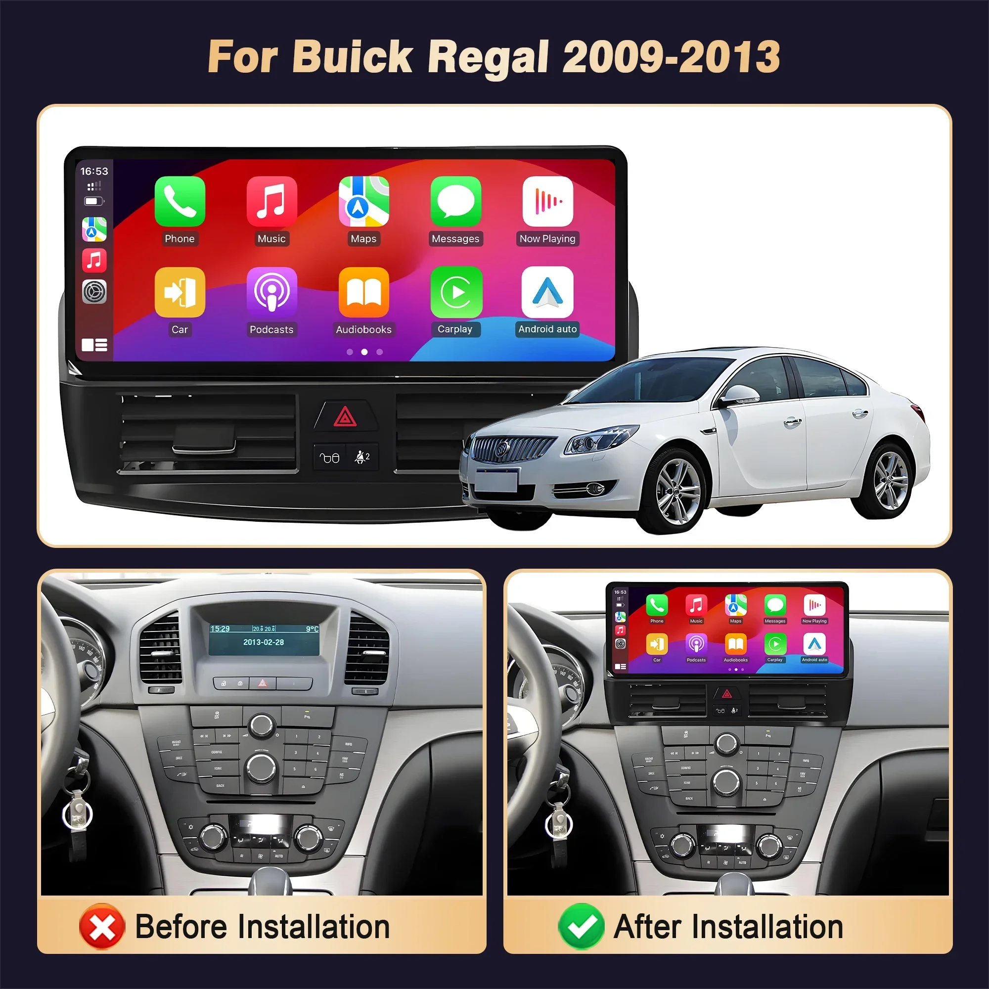 12.3inch For Buick Regal 2009-2013 Car Radio Android 15  Wireless Bluetooth Carplay Multimedia Navigation Head Unit Touch Screen