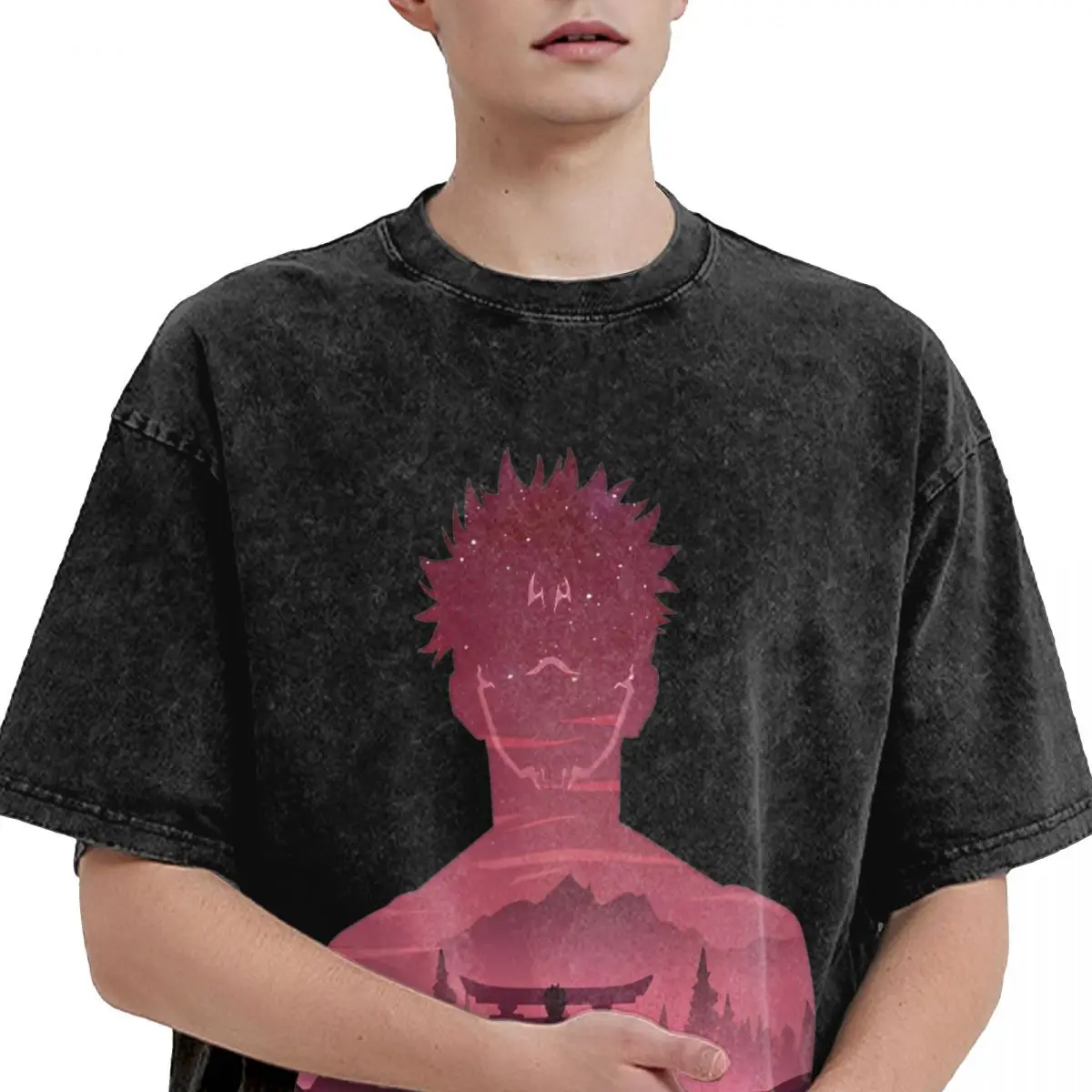 Washed T Shirts Ryomen Sukuna Premium Red Silhouette T-Shirts Street Anime Jujutsu Kaisen Short Sleeve Tops Tees Men Women