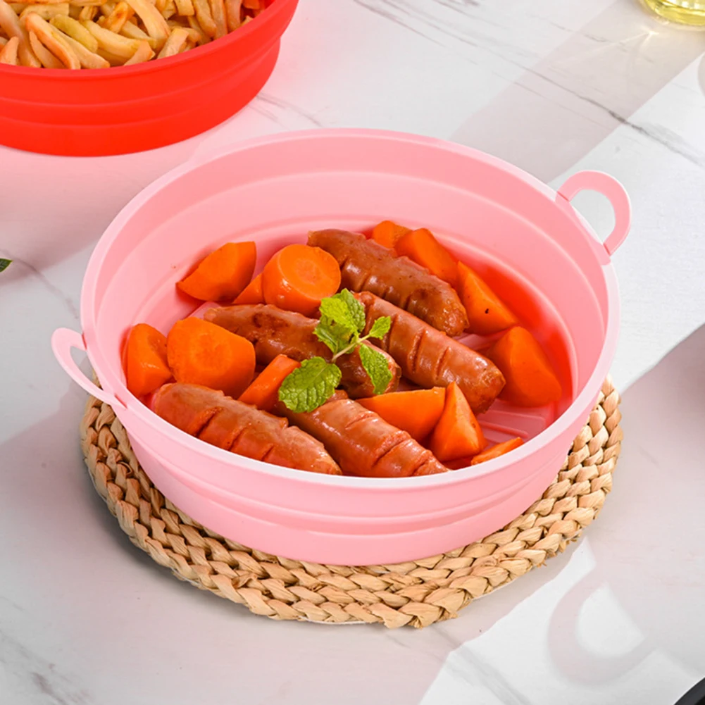 Friggitrice ad aria in Silicone sostituzione della pentola in Silicone della fodera in carta pergamena forno per friggitrice ad aria ciotola antiaderente cestello riutilizzabile per la cottura