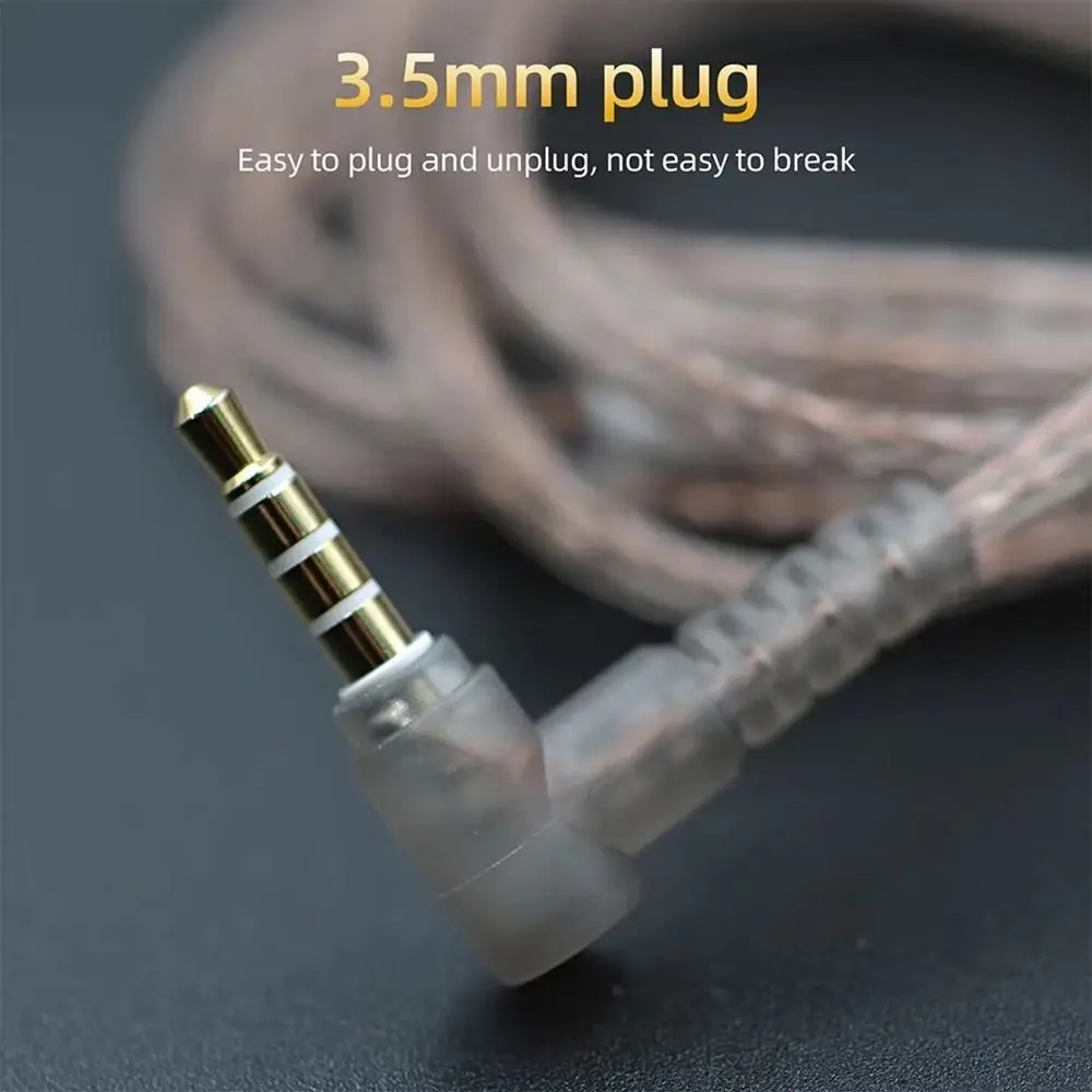 Oxygen-Free Copper Twisted Earphone Cable 125cm Transparent Black Headphone Replacement Cord High-Purity Copper