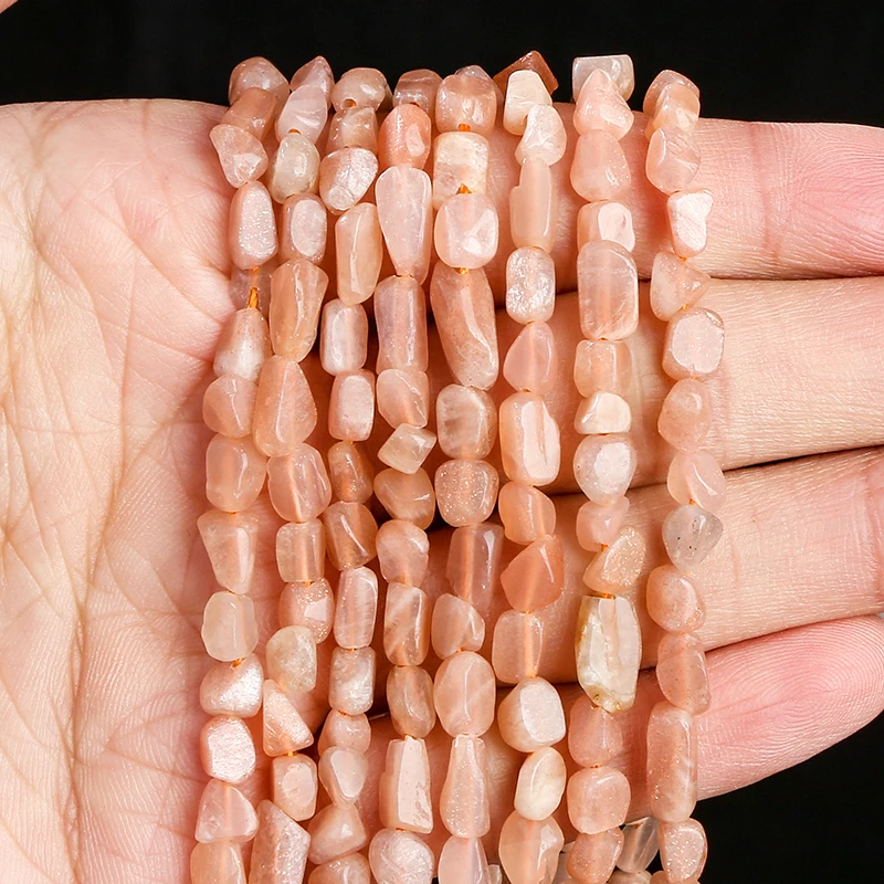 6-8mm Natural Stone Orange Moonstone Irregular Beads Loose Spacer Sunstone Bead for Jewelry Making Diy Necklace Bracelet 15 Inch