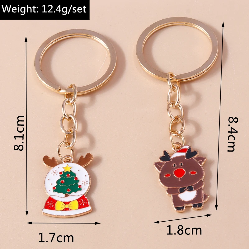 LLavero de Navidad esmaltado para mujer y niña, colgante de dibujos animados, ciervo, alce, llavero de coche, decoración de bolso, regalo de joyería