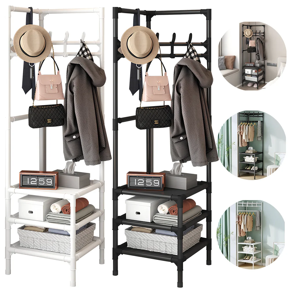 Perchero esquinero multifunción para abrigos y sombreros, estante de almacenamiento de ropa de 3 capas, perchero colgante de esquina extraíble