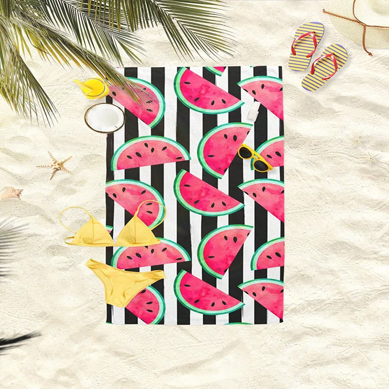 Watermelon & Stripes Beach Towel for Fun Patterned Sunscreen And Windproof Suitable For Swimming Pool Camping Travel Blanket
