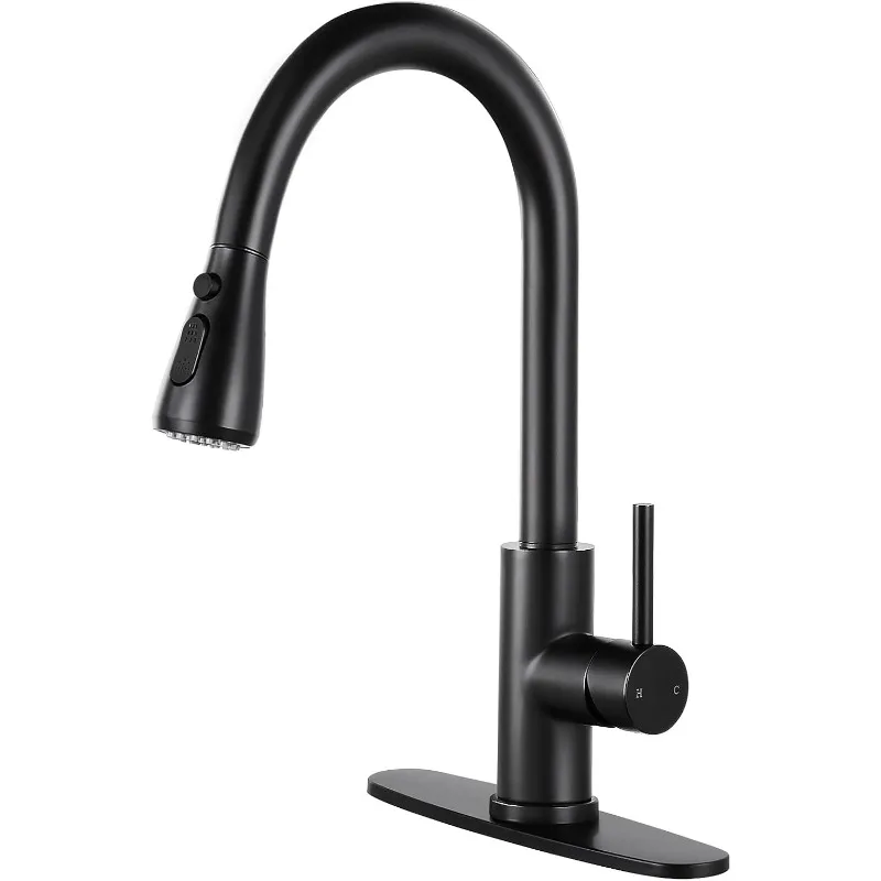 Black Kitchen Faucet,Kitchen Faucets with Pull Down Sprayer for Kitchen Sink, Stainless Steel Single Handle Kitchen Sink Faucet