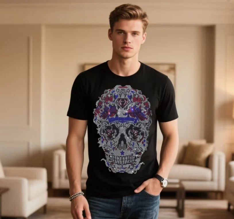

Men's Branded Top Tee with Rhinestone Fashionable Luxury Designer T-Shirts
