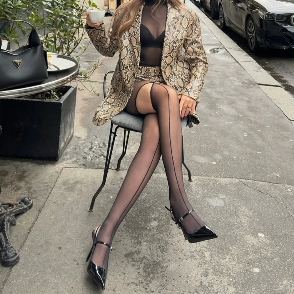 

Ticketsx Sexy Black Hollow Out Pantyhose Fashion New Women Asymmetrical Patchwork Leggings Y2K Party Clubwear Stockings Tights