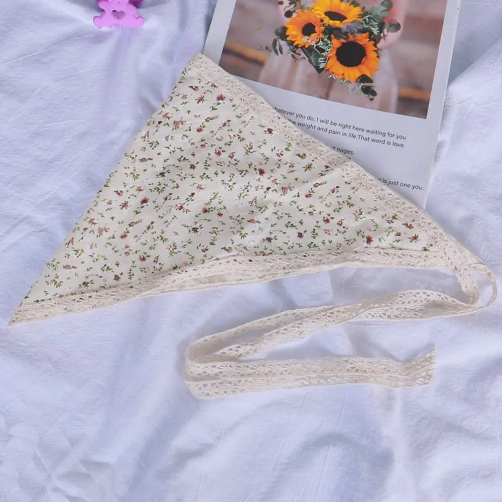 

New French Style Triangle Scarf Small Flowers Lace Hair Bands Hair Accessories Hollow Turban Bandana for Spring Summer