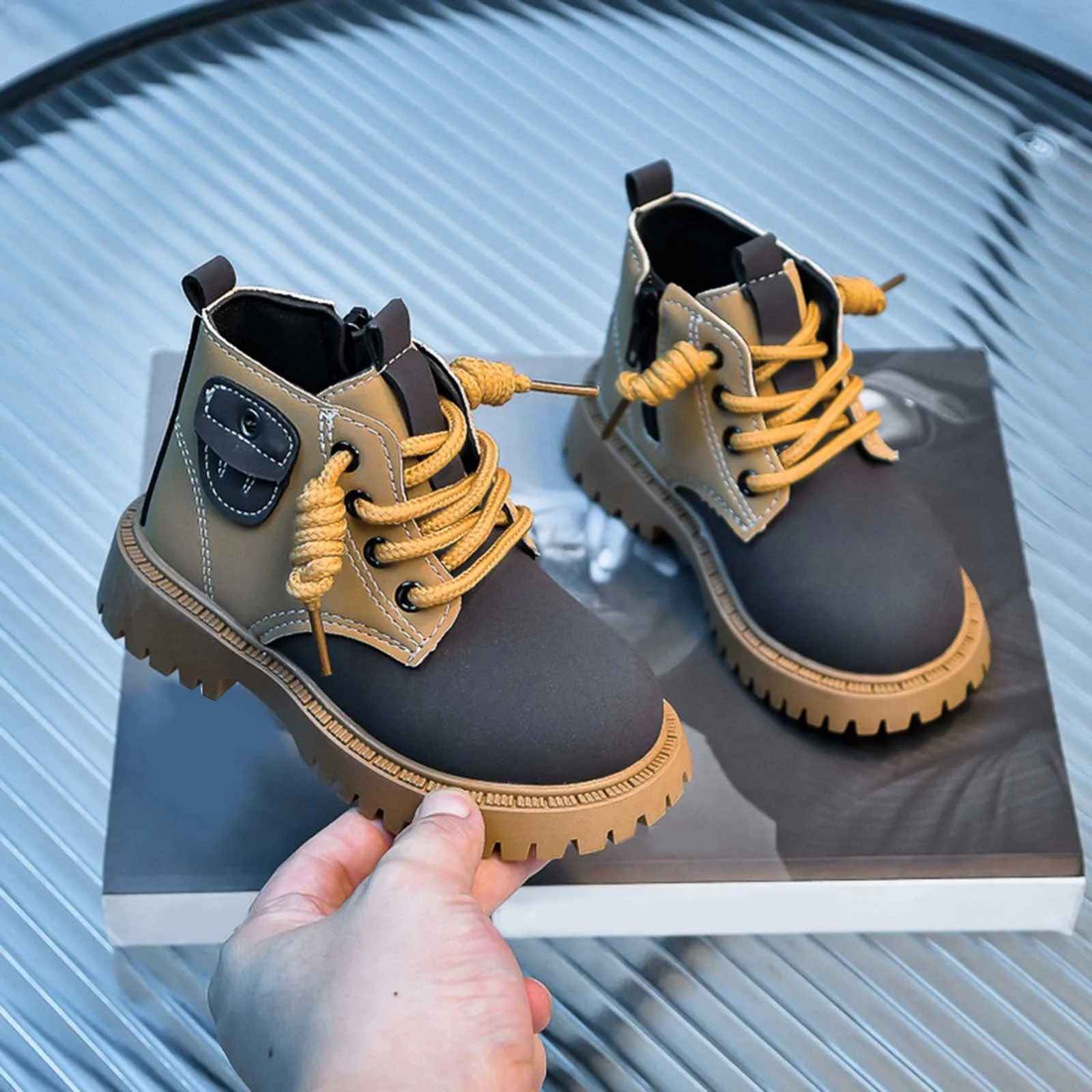 Bottes en cuir polyvalentes pour enfants, bout rond, fermeture éclair latérale, bottes courtes de rinçage pour tout-petits, mode décontractée pour