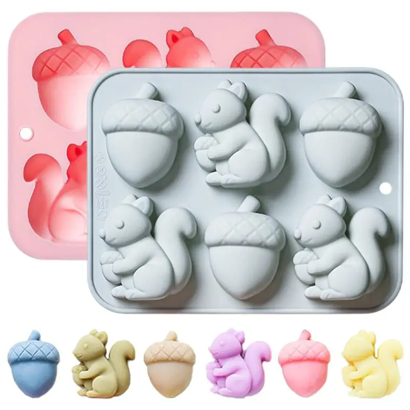 *6-hole Squirrel Oak Cake Silicone Molds Autumn Harvest Festival Ice Grid Chocolate Baking Mould Cake Decorating Tools - view 5